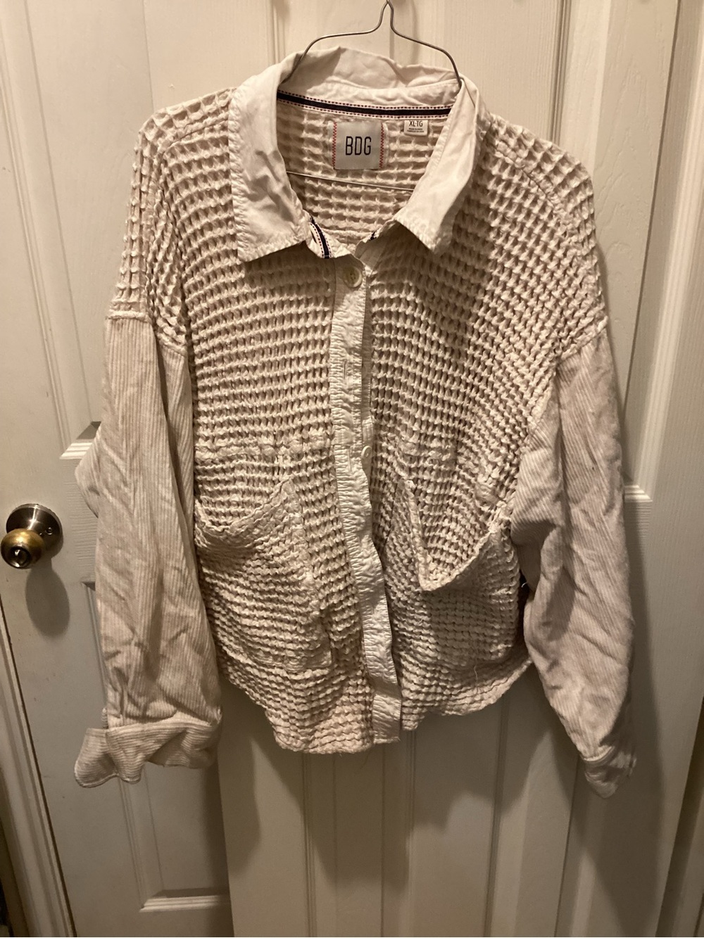 BDG Cream Waffle-Knit Button Front Cardigan